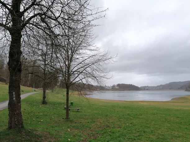 Blick über die Berghauser Bucht und den Hennesee im Herbst