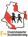 Ein gelbes F markiert den Weg in der Landschaft. Ein gelbes F markiert den Weg in der Landschaft.