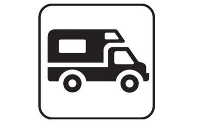 Schwarzes Wohnmobil-Symbol in einem abgerundeten Quadrat
