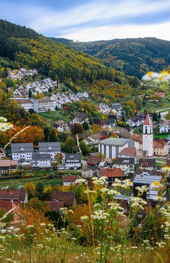 Blick auf Ottenhöfen im Schwarzwald mit der Katholischen Kirche