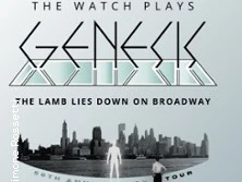 Albumcover für "The Watch spielt Genesis", zeigt Silhouette einer Stadt und eine weiße Figur im Vordergrund.
