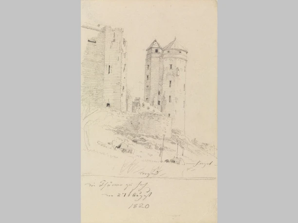 Caspar David Friedrich, Studie einer Burg, Blei, dat. 27.8.1820