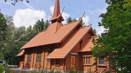 Stabkirche in Stiege - Außenansicht rechts Stabkirche in Stiege - Außenansicht rechts