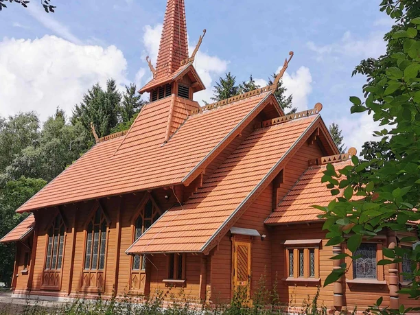 Stabkirche in Stiege - Außenansicht rechts Stabkirche in Stiege - Außenansicht rechts