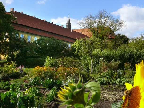 klostergarten 07 groß1.jpg Ein farbenprächtiger Klostergarten mit vielfältiger Pflanzenpracht und einem beeindruckenden Gewächshaus.