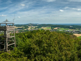Der hölzerne Luisenturm bietet einen weiten Blick über die Landschaft des Teutoburger Waldes.