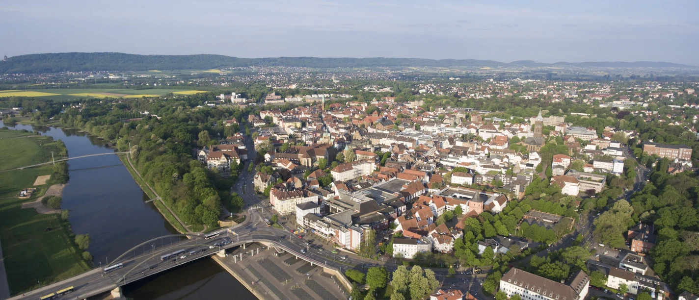 Stadt Minden - CC-BY-SA Harald Wiese.jpg Das Bild zeigt Minden von oben, Drohnenansicht.