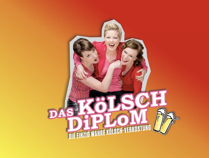 Kölsch Diplom 3er Drei fröhliche Menschen lehnen sich aneinander, lächelnd in roten Outfits.</p>Three cheerful people lean against each other, smiling in red outfits.</p> <p