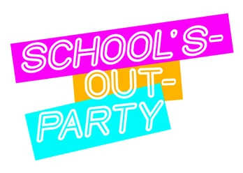 Logo_SchoolsOutParty.jpg Logo der School's Out Party mit dynamischen pinken, orangen und blauen Schriftbändern.