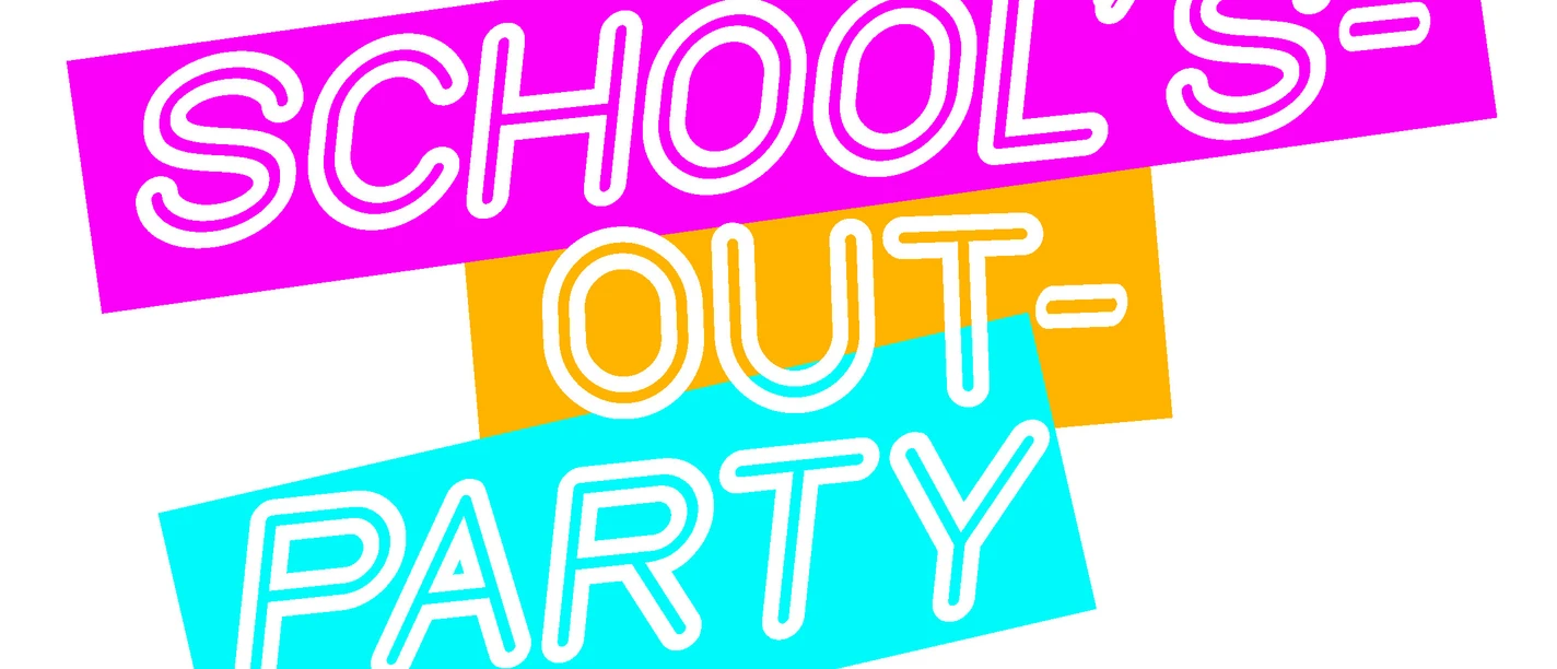Logo_SchoolsOutParty.jpg Logo der School's Out Party mit dynamischen pinken, orangen und blauen Schriftbändern.