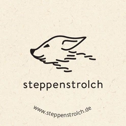 Logo mit einem fuchsartigen Symbol und dem Titel "steppenstrolch" darunter.