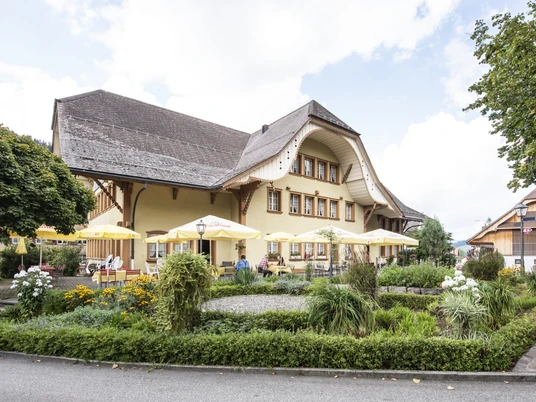 The beautiful terrace of the Gasthof zum Kreuz invites you to linger