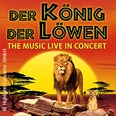 Plakatmotiv für "Der König der Löwen" Konzert mit einem majestätischen Löwen und Jungtier vor Sonnenuntergang.