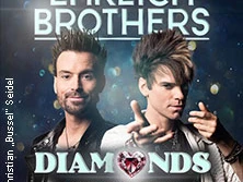 Ehrlich Brothers mit funkelndem Hintergrund, Titel "Diamonds" der Magier. Illusionsshow-Jubiläum.