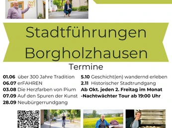 Stadtführung (3).png Poster für Stadtführungen in Borgholzhausen mit Bildern von Sehenswürdigkeiten und Terminen.