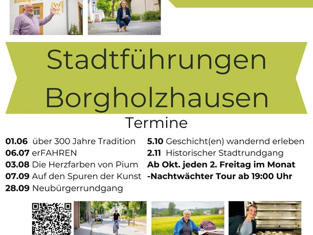 Stadtführung (3).png Poster für Stadtführungen in Borgholzhausen mit Bildern von Sehenswürdigkeiten und Terminen.