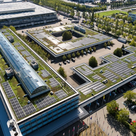 An aerial view of the Leipziger Messe's photovoltaic system for your meeting & conference in Leipzig