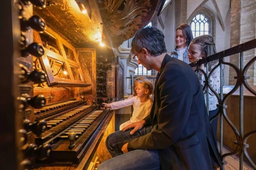 grosse-silbermannorgel-freiberg.jpg Eine Familie bewundert die große Silbermann-Orgel in der Freiberger Kirche.