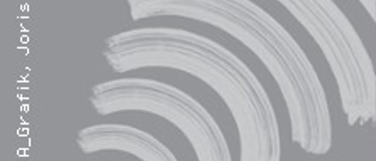 Das Bild präsentiert ein abstraktes Kunstwerk mit konzentrischen Bögen und einem quadratischen Element.