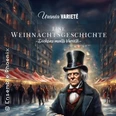 Eine winterliche Szene mit Scrooge aus "Eine Weihnachtsgeschichte" in einem lebhaften Varieté-Setting.