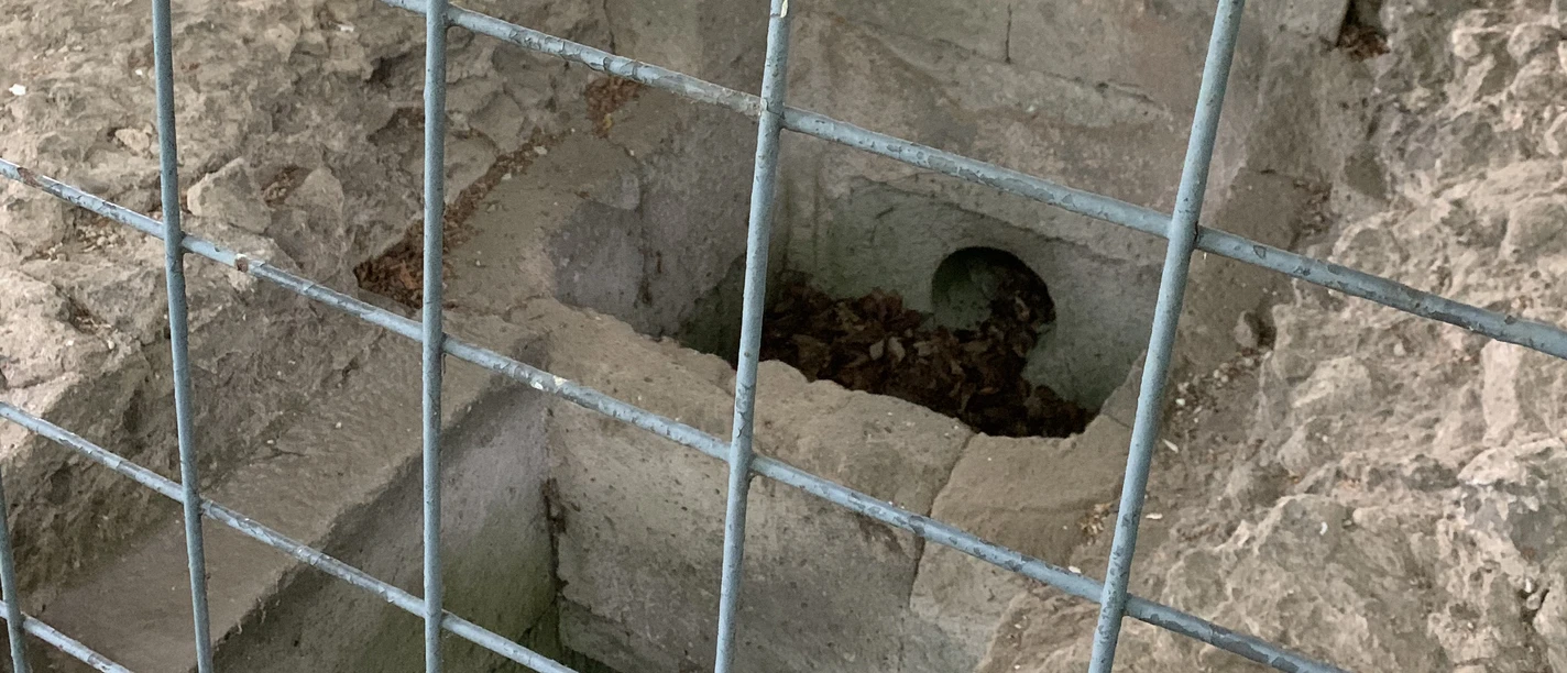 Römische Wasseraufbereitungsanlage Köln Römische Wasseraufbereitungsanlage in Köln, sichtbare antike Mauern und Öffnungen hinter einem Gitter.
