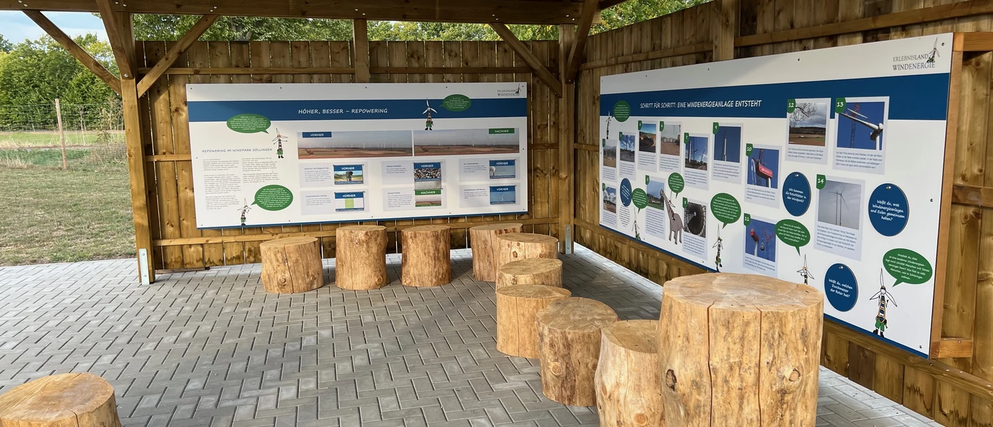 Erlebnisland Windenergie Schutzhütte Adventure land wind energy refuge