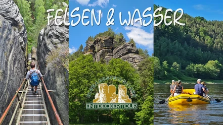 Hike through impressive rock formations and along a river in the middle of green forests.