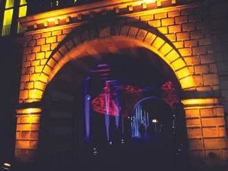 museumsnacht Illuminated town hall arch during the Museum Night