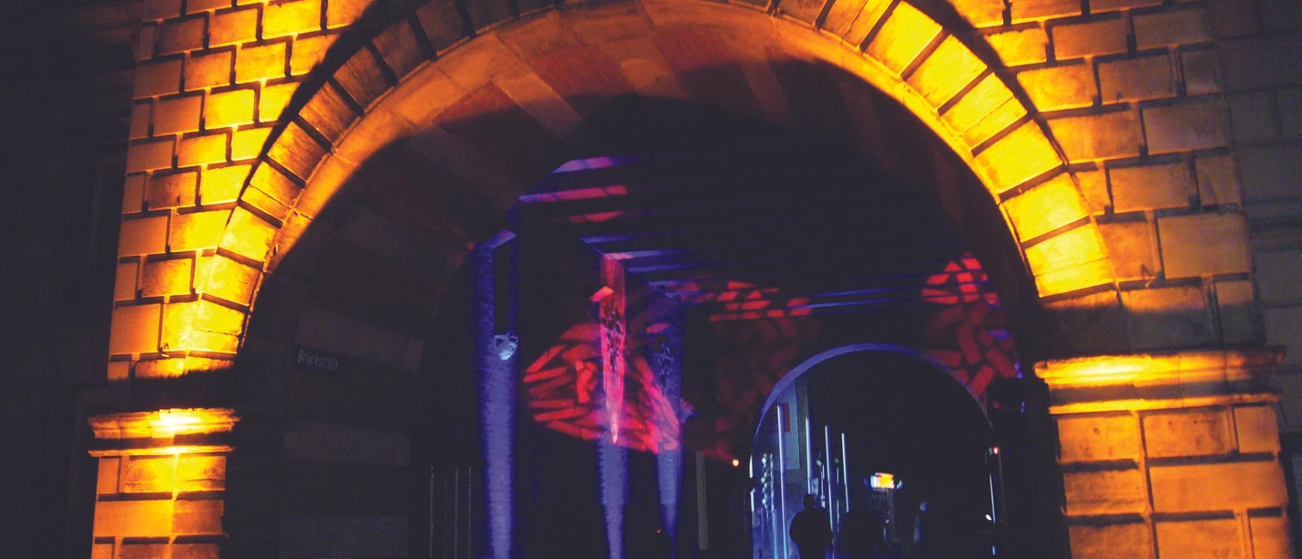 museumsnacht Illuminated town hall arch during the Museum Night