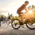 bike-components.jpg Mehrere Radfahrer*innen fahren auf einer sonnigen Straße, umgeben von Natur.