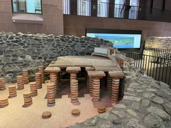 Kaiserpfalz Römische Bodenheizung, Hypokaustum im Museum. Roman underfloor heating, hypocaust in museum.