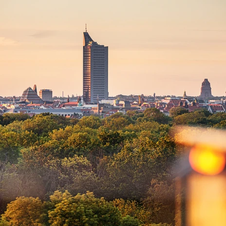 View over the city from the "Wackelturm" viewing platform in Rosental Park | Leipzig Convention Bureau View over the city from the "Wackelturm" viewing platform in Rosental Park - presented by Leipzig Convention Bureau