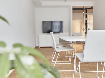 raeume HZR55 Besprecher mit Monitor.png Heller Konferenzraum mit Block BestuhlungBright conference room with block seating