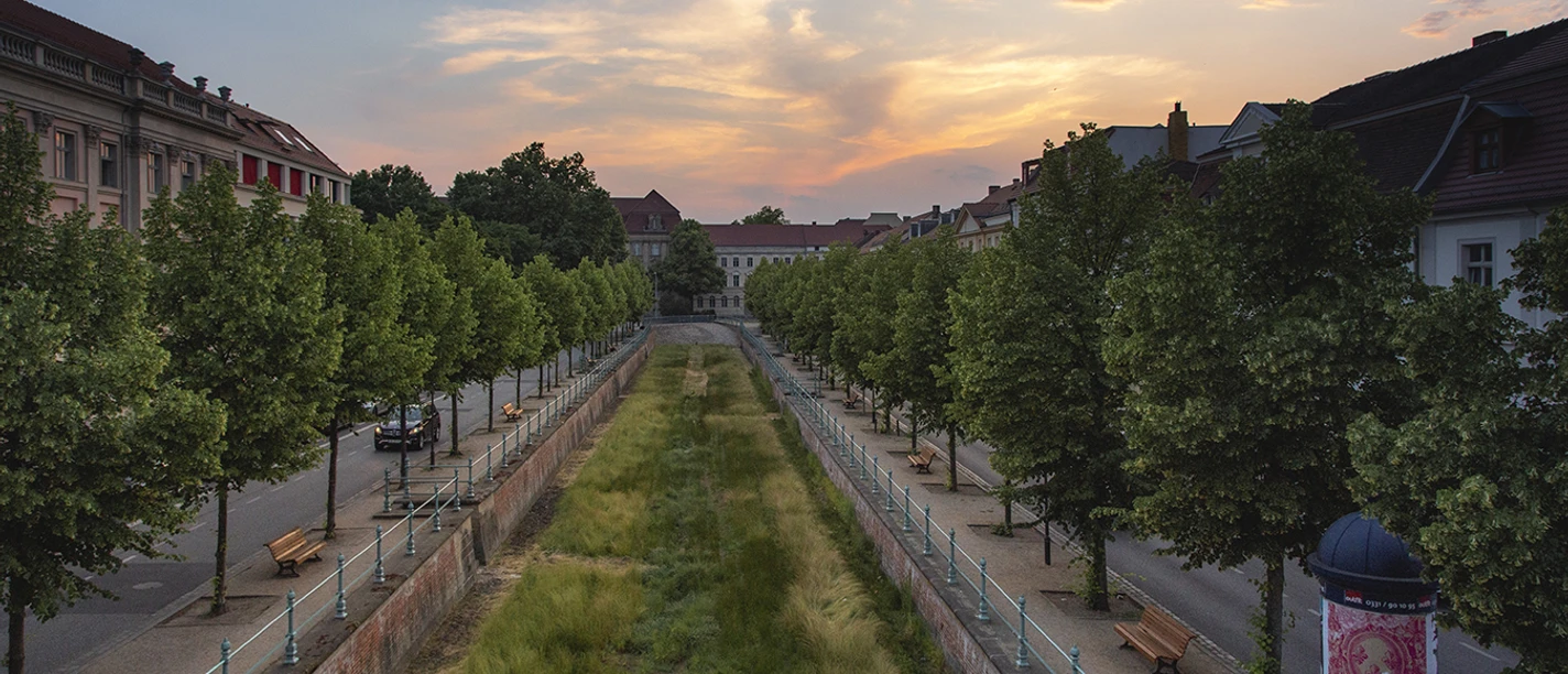 Am Kanal Potsdam Sonnenuntergang_AS (c) PMSG SPSG André Stiebitz.jpg Sonnenuntergangspanorama vom Potsdamer Stadtkanal