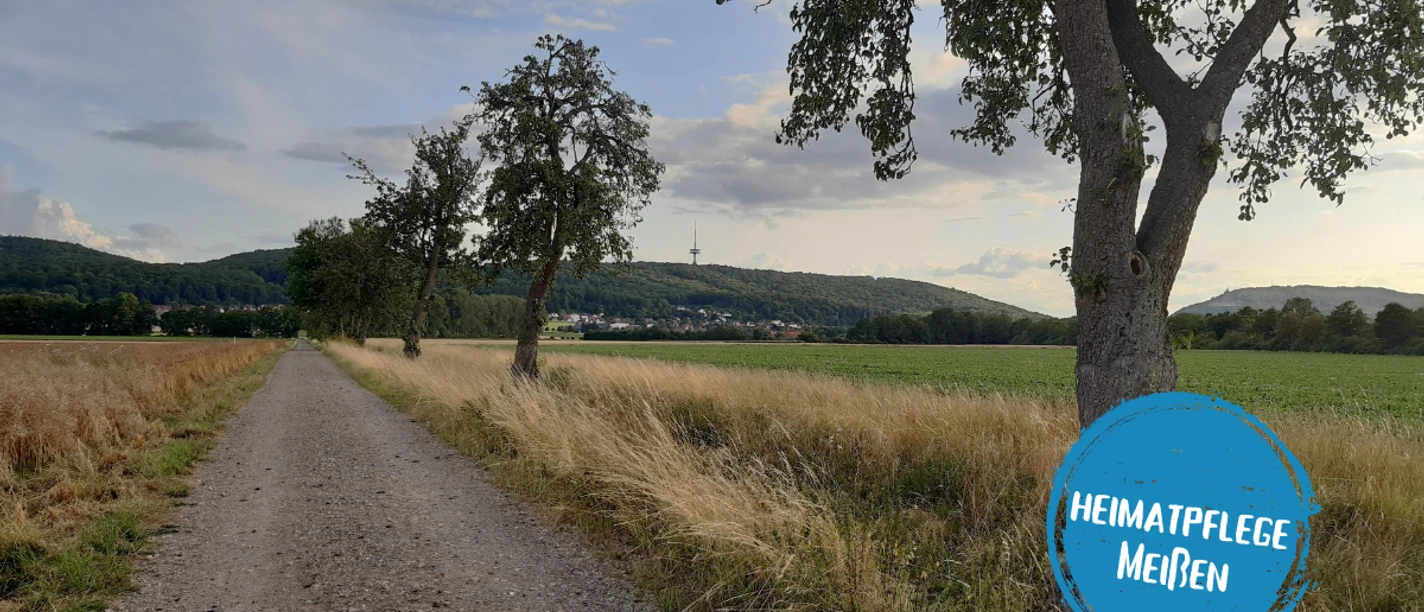 Minden - meissen blau.png Das Bild zeigt einen Feldweg mit Blick auf den Fernsehturm in Porta Westfalica.