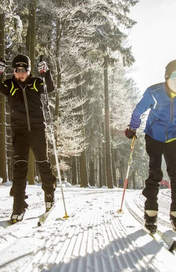 Langläuferpaar in der Loipe Langläuferpaar in der Loipe
