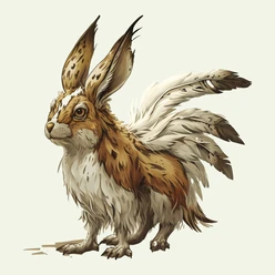 Wolpertinger Lisa Ein Wolpertinger mit Hasenohren, Pfoten und Vogelflügeln, fantasievoll illustriert.