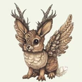 Wolpertinger Susi Fabelwesen mit Hasenkörper, Geweih und Flügeln in detailreicher Illustration.