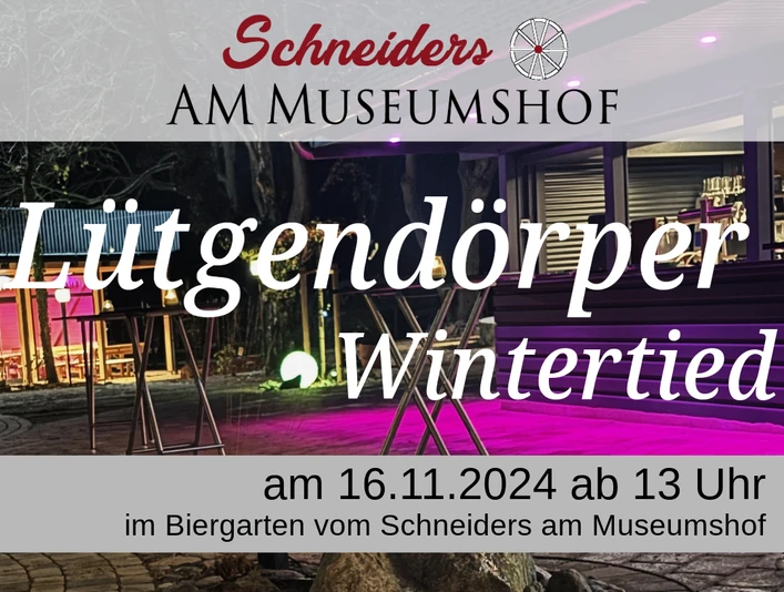 Lütgendörper Wintertied Instagram_1.png Ein einladender Biergarten bei Nacht, beleuchtet und bereit für das Event "Lütgendörper Wintertied".