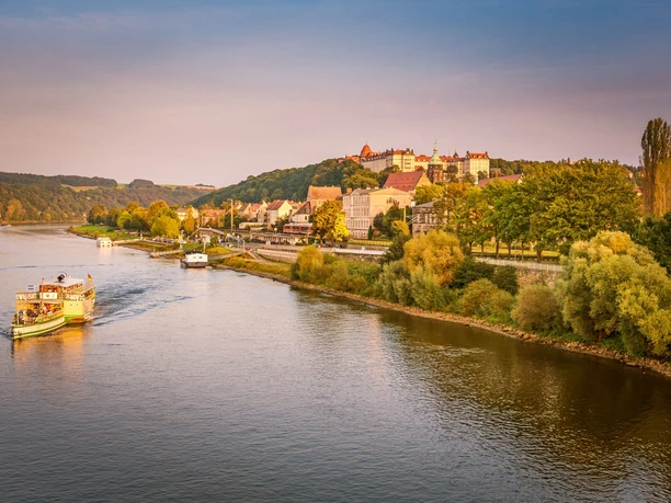 Pirna - Blick von der Elbbrücke Richtung Altstadt und Sonnenstein