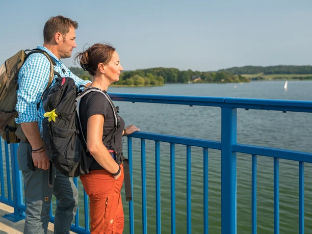 Blick auf die Talsperre Pöhl von der Staumauer