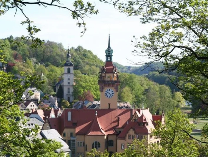 Waldheim Kirche links) und Rathaus