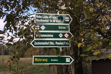 Wegweiser an der Gaststätte Zum Falkenstein