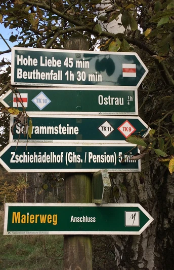 Wegweiser an der Gaststätte Zum Falkenstein