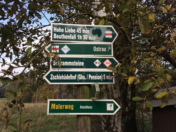 Wegweiser an der Gaststätte Zum Falkenstein