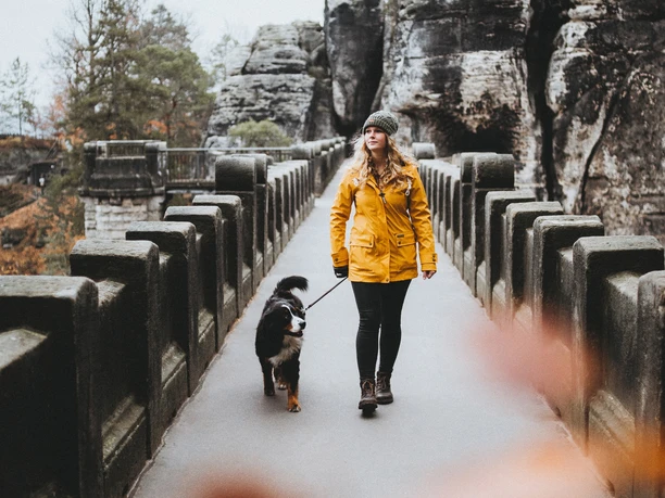 Auf der Basteibrücke mit Hund