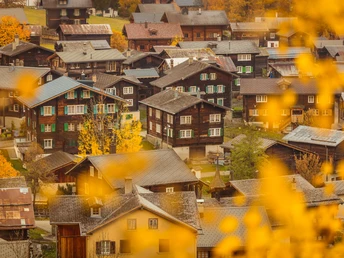 Herbstlicher Ausblick auf das Bergdorf Münster