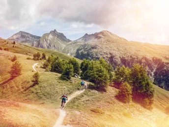 Mountainbiker auf dem Singletrail des Torrenttrails