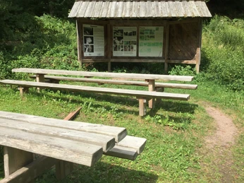 Sitzbänke an der Grillstelle am Sankenbachsee