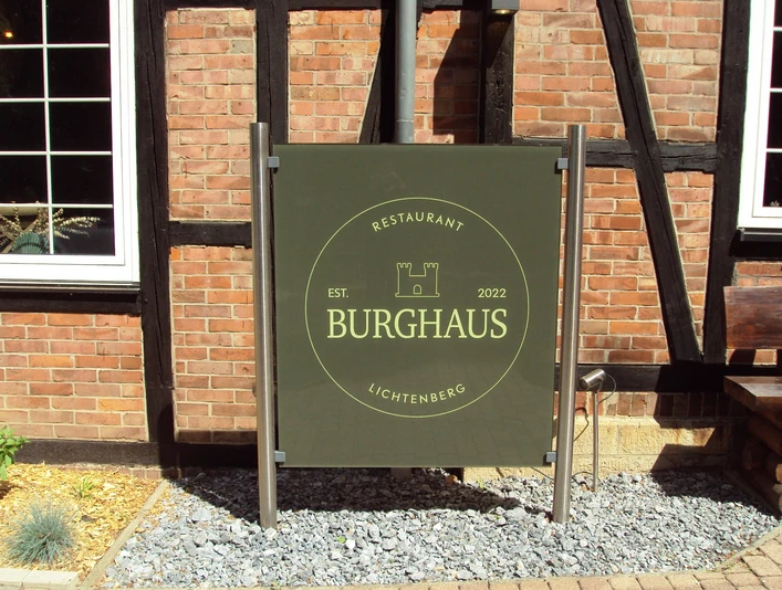 Infoschild Restaurant Burghaus PEAK Hotel Salzgitter-Lichtenberg